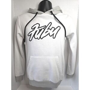 FUBU Mens Script Logo Hoodie White Grey Sweatshirt XS 30-32 Streetwear